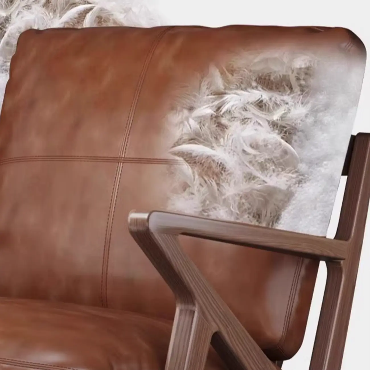 Mid-Century Modern Top Grain Leather Arm Chair Wood Frame