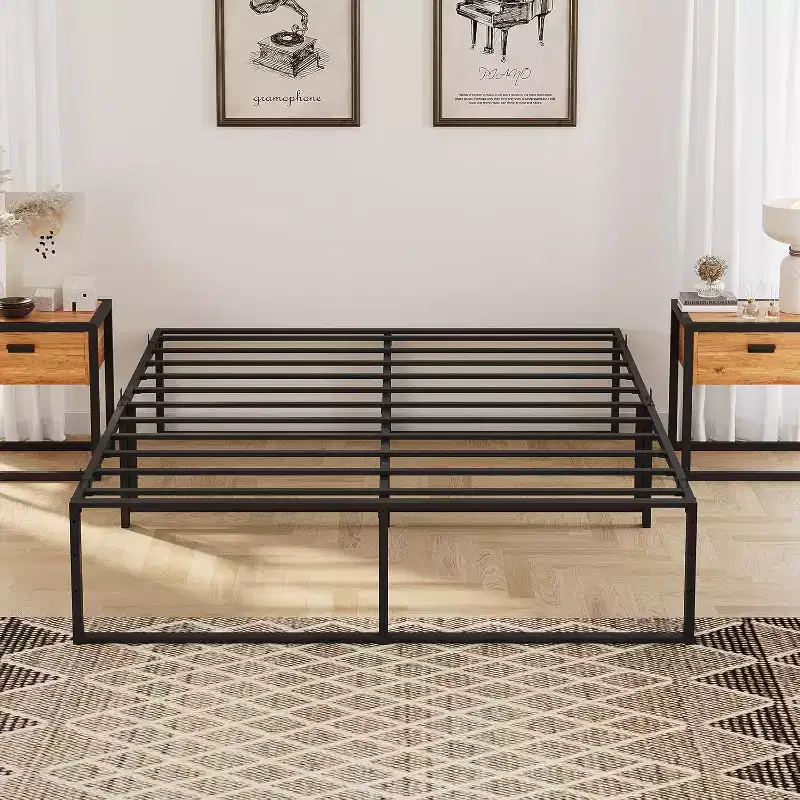 Metal Bed Frame - Heavy Duty Platform Bed Frame with Storage, Steel Supports, No Box Spring Required, Easy Assembly, Noiseless, Black