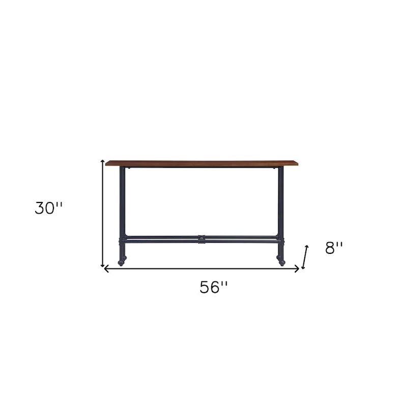 Espresso Wood Rectangular Console Table with Black Metal Base - 56 L x 8 W x 30 H