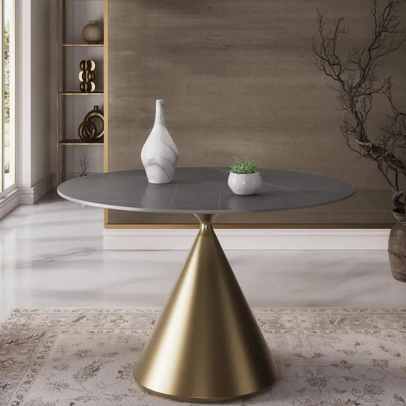 Modern Round Dining Table with Gold Metal Base