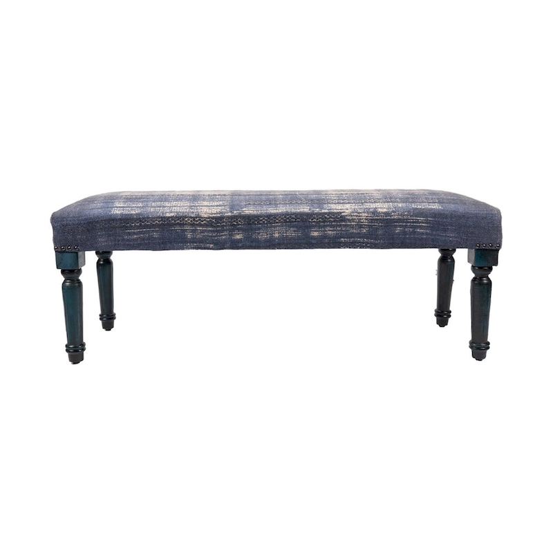 47 Antique Blue Distressed Rectangular Bench