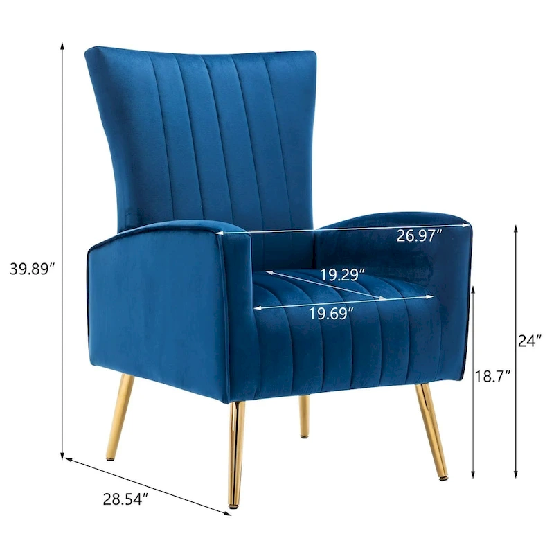 Velvet Comfy Accent Chair Cozy Arm Chair with Wingback and Gold Metal Legs