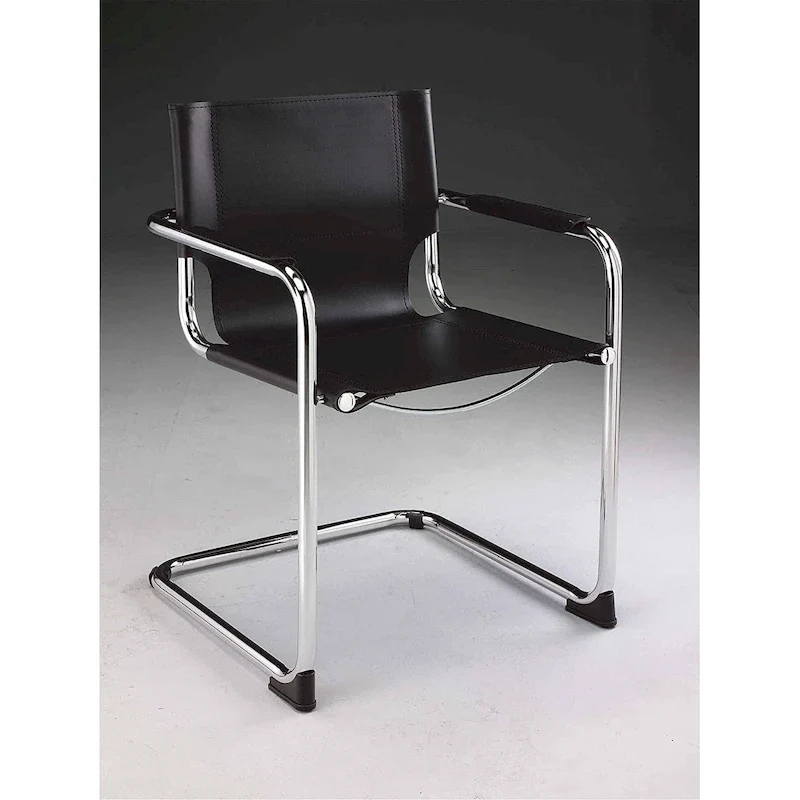 Black Leather Dining Chair with Chrome Frame