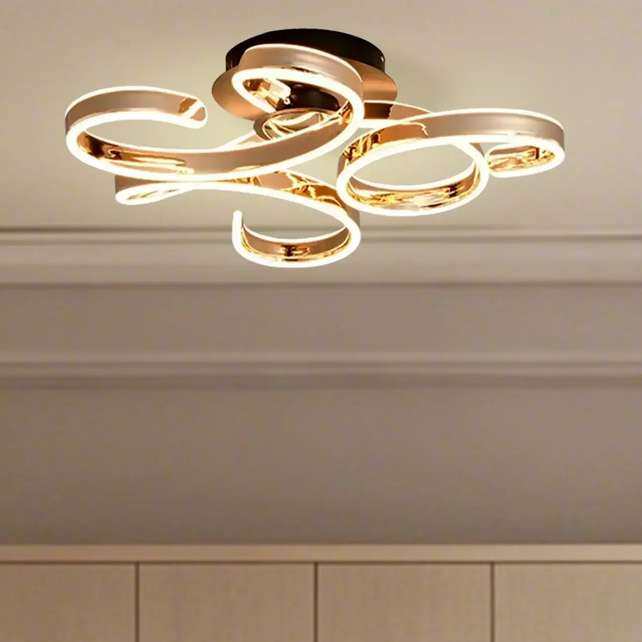 Gold Ribbon LED Semi Flush Ceiling Light 3-Gear Dimming