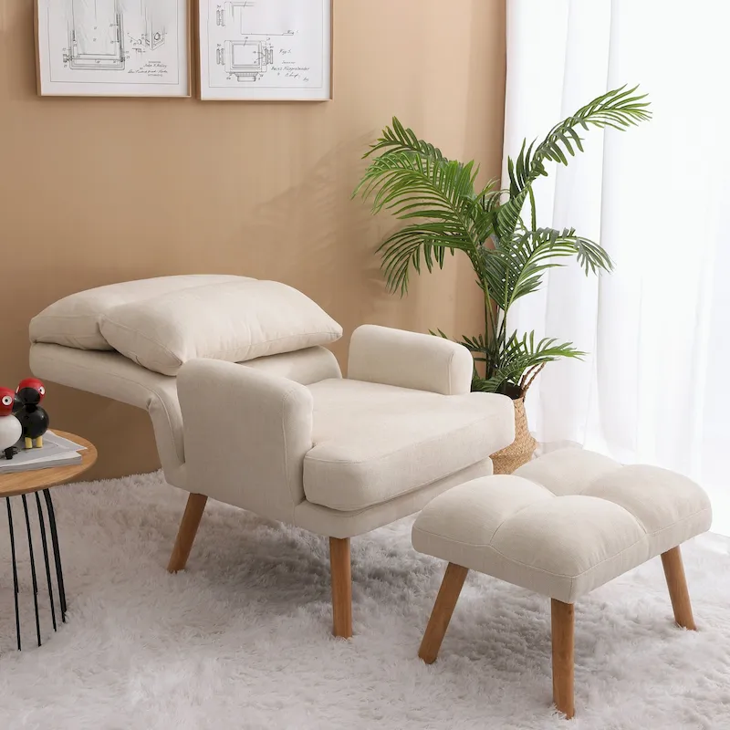 Accent Chair with Ottoman Set, with Adjustable Backrest