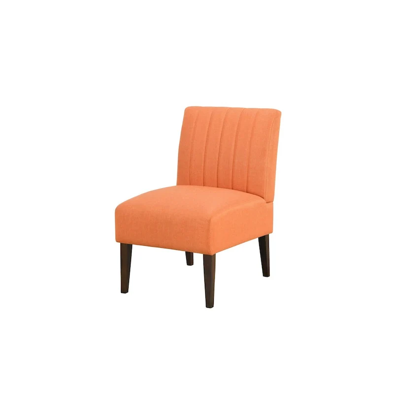 Orange Fabric Accent Chair, Channel Tufted Back, Brown Wood Legs, 1-Seat