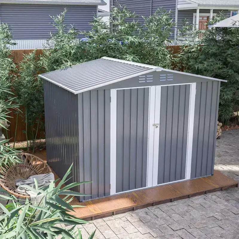Storage Shed, Metal Shed - 8'x6' Waterproof with Metal Foundation & Floor Frame, Lockable Door for Backyard, Patio
