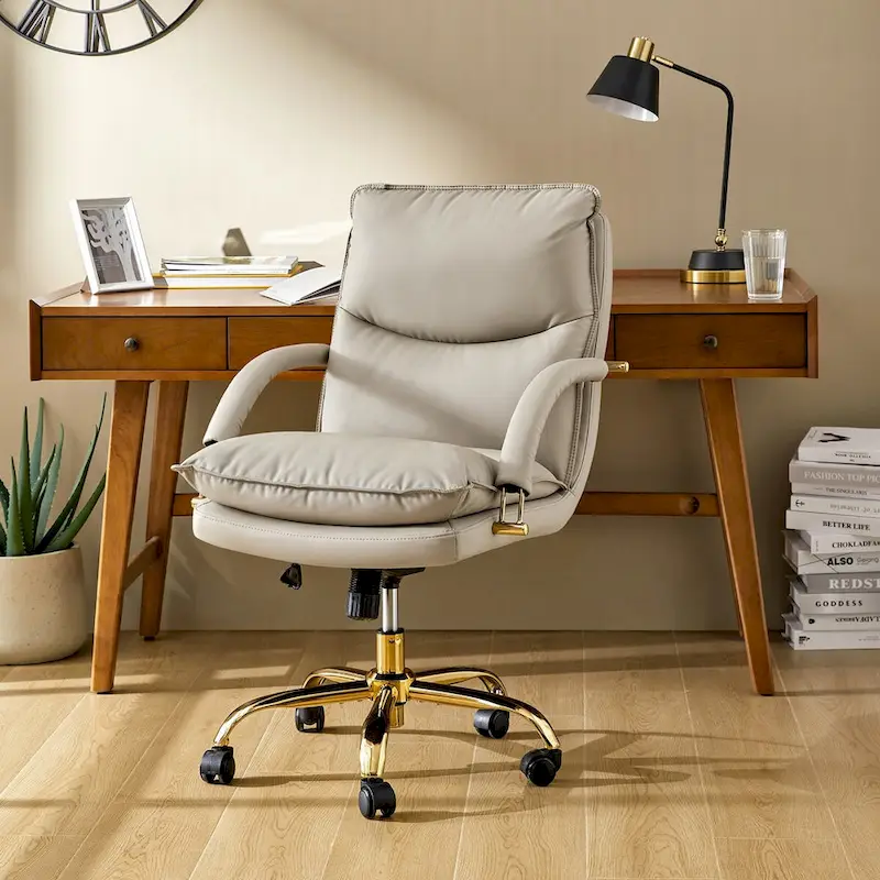 Modern Faux Leather Adjustable Height Tilting Office Chair with 360° Swivel & Metal Base