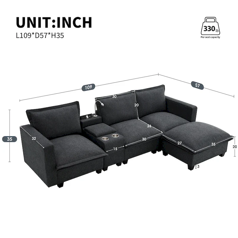 109 Chenille Modular Sectional Sofa with USB Console