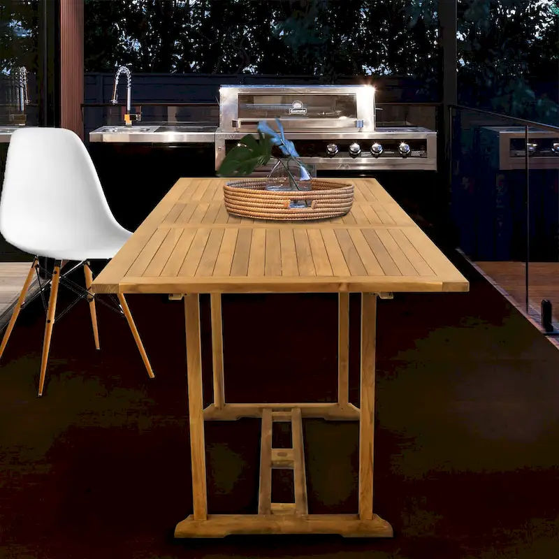 Chic Teak Elzas Rectangular Teak Wood Outdoor Extension Bar Table, 71 to 95 inch (Table Only)
