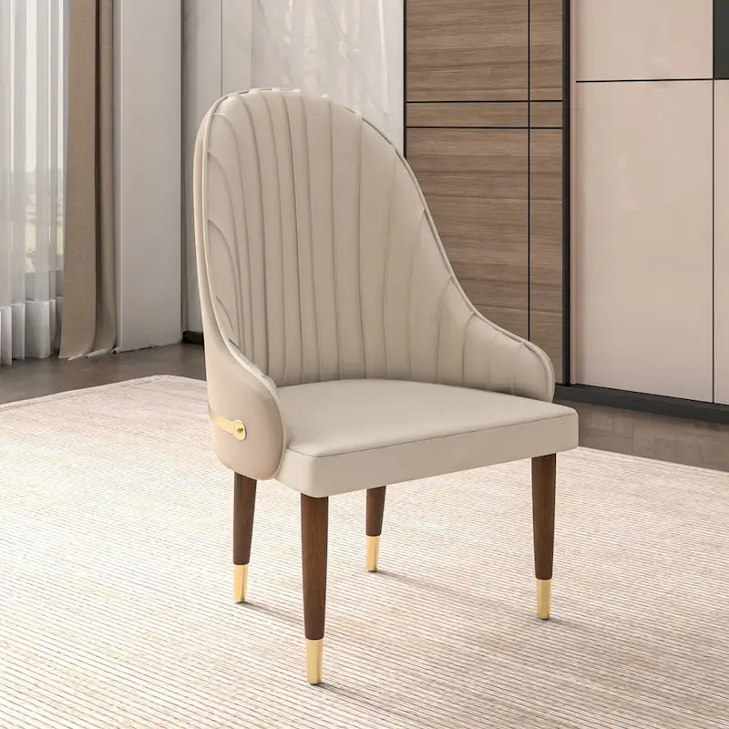 Leather Dining Chair with a Ripple Back and Gold Accents Design Elara Collection