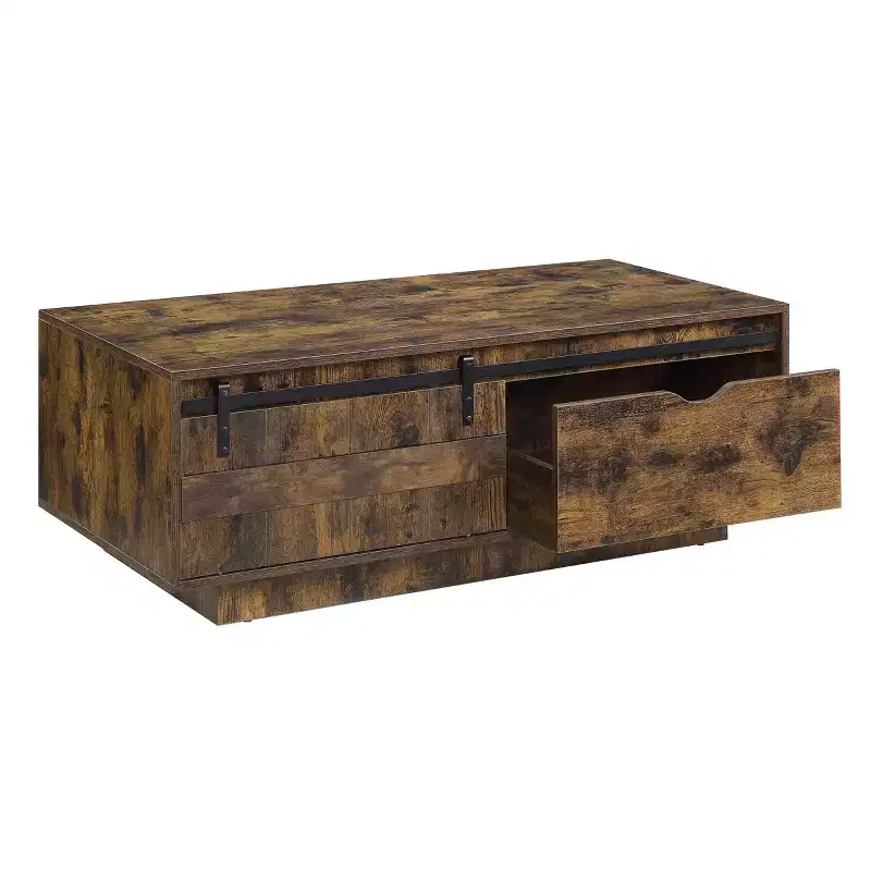 Rustic Oak Storage Coffee Table with Drawers, Rectangle, 1-Person