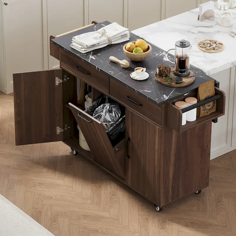 Kitchen Island with Trash Can Storage Cabinet