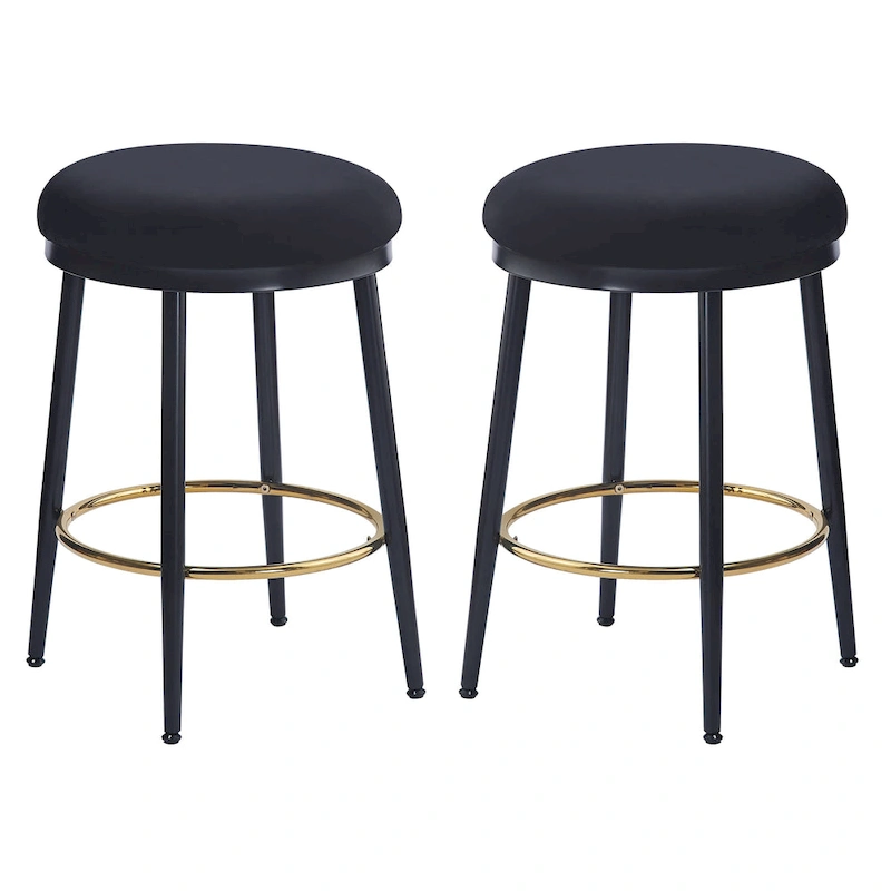 Roomfitters Modern Counter Stools, Set of 2 Bar Height Chairs with Iron Frame, Cushioned Seat and Footrest