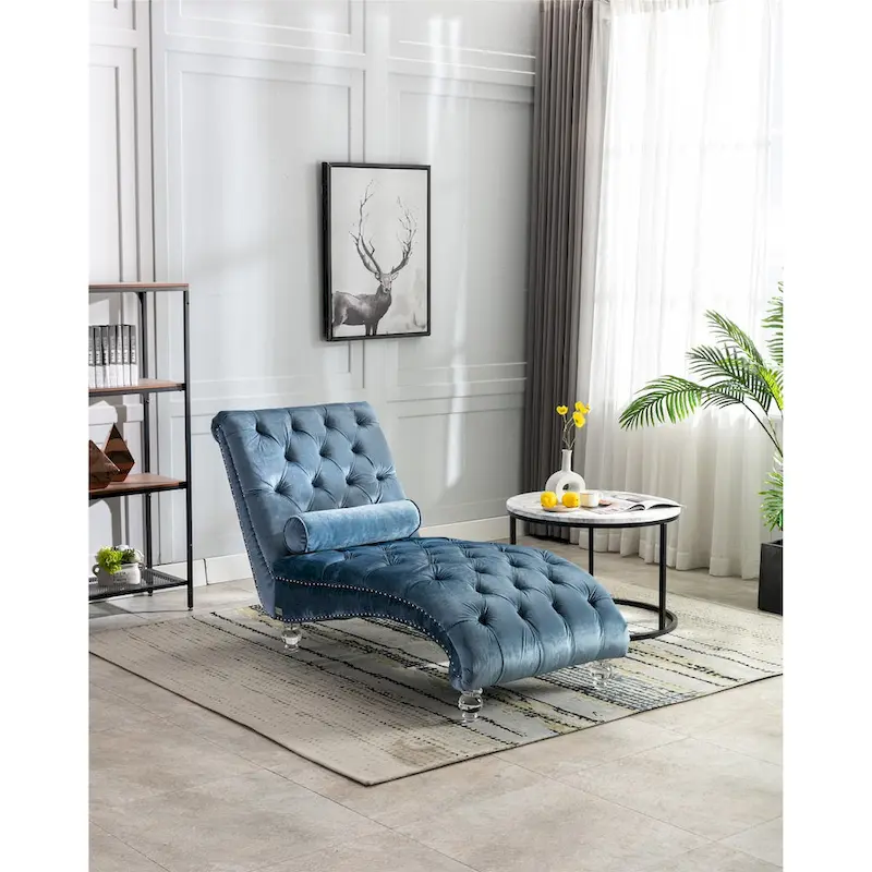 Velvet Accent Chair with Lumbar Pillow and Acrylic Legs