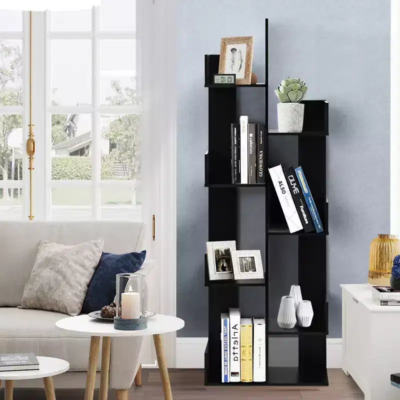 Costway 8-Tier Bookshelf Bookcase w/8 Open Compartments Space-Saving Storage Rack White/Black