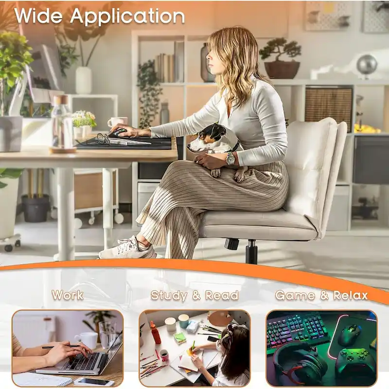 Criss Cross Chair Armless Office Desk Chair No Wheels,PU Leather Padded Modern Swivel Vanity Chair office chair