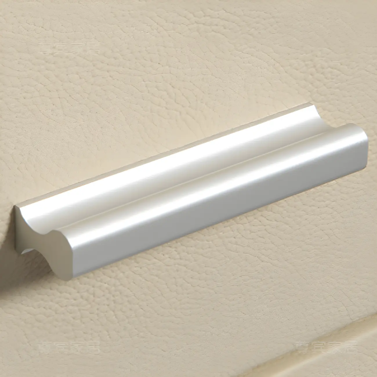 Modern Round Edge Nightstand with 2 Drawers in Beige Leather