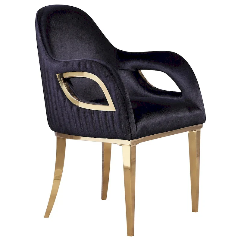 Luxury Black Velvet Accent Armchair with Fox-Eyes Arms