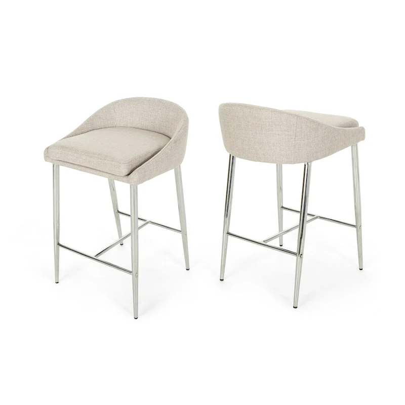 Modern Upholstered Counter Stools with Chrome Legs (Set of 2)