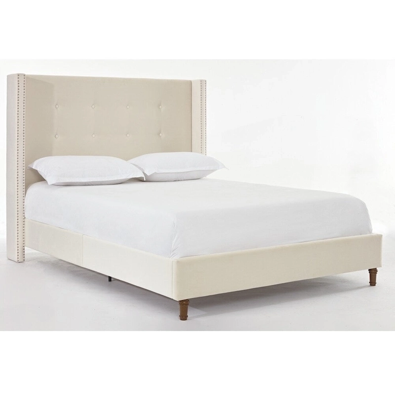 Upholstered Queen Bed with Nailhead Trim Wingback Headboard