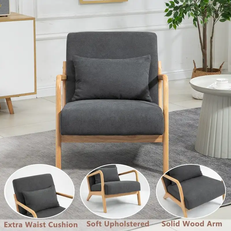 Mid-Century Velvet Upholstered Accent Chair Armchair w/Waist Cushion