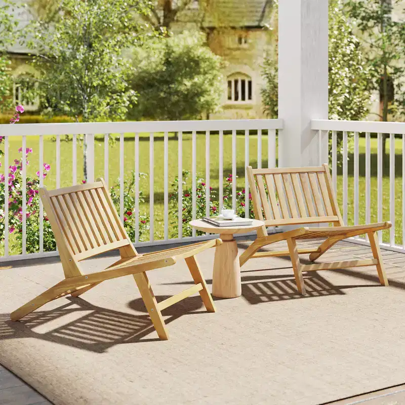 Costway 4PCS Teak Wood Outdoor Reclining Chair Natural Mid Century Accent Chair w/ Backrest