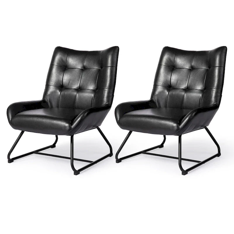 Set of 2 Leatherette Wingback Accent Chairs with Metal Legs - 35.5H