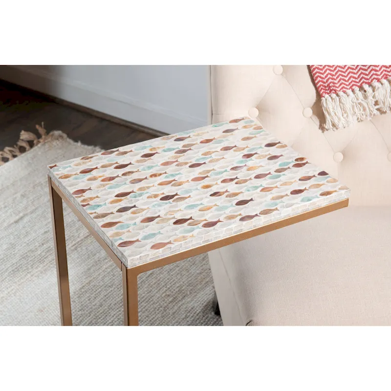 Capiz Shell Accent Table - Gold/Natural, C-Shaped Design, Single User