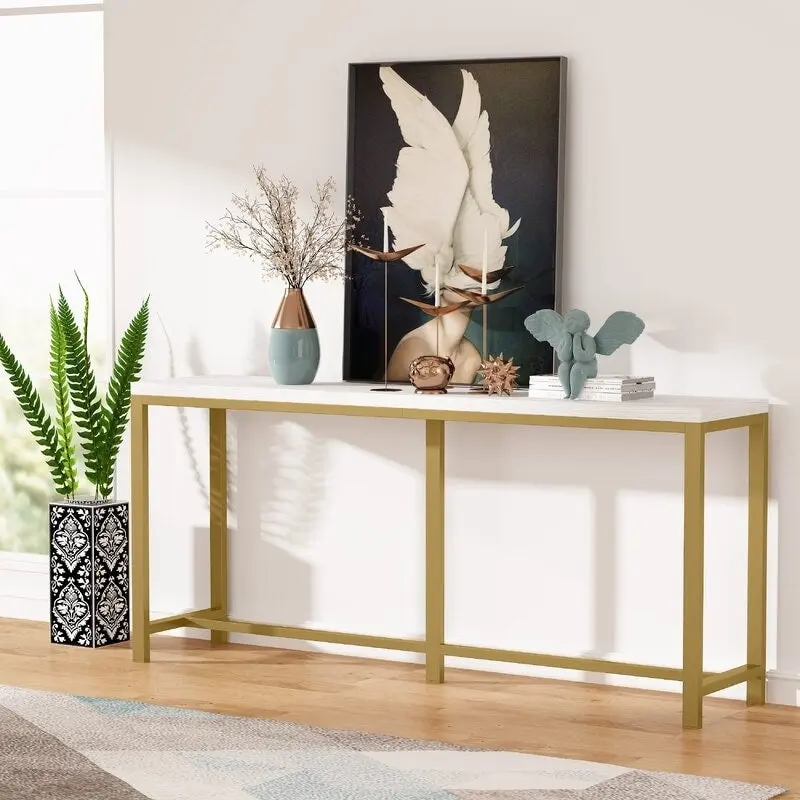 70.9 Rustic Gold Console Table for Living Room