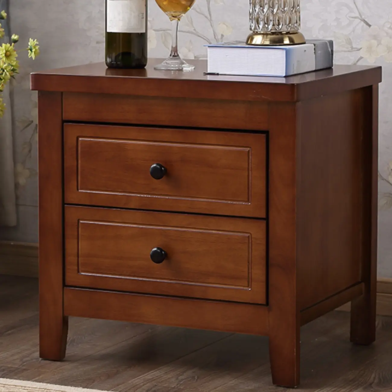 Antique 2 Tiers Drawer Wooden Grey Nightstand