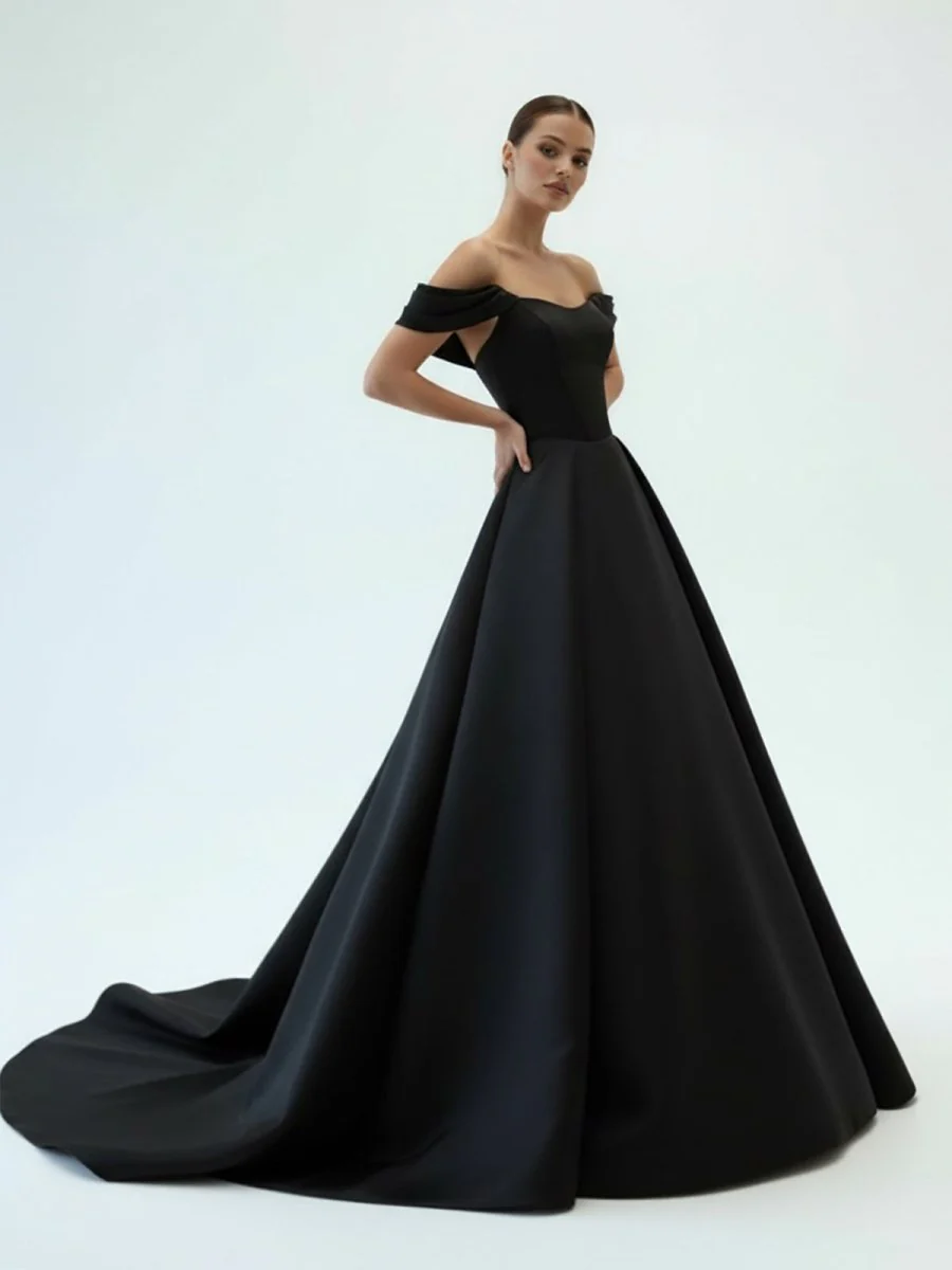 Elegant A-Line Off the Shoulder White Satin Wedding Dresses