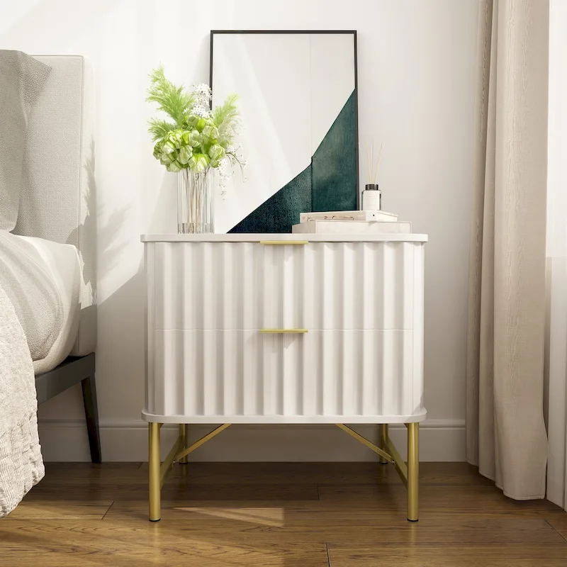 Clihome Modern MDF 2-Drawer Nightstand for Bedroom