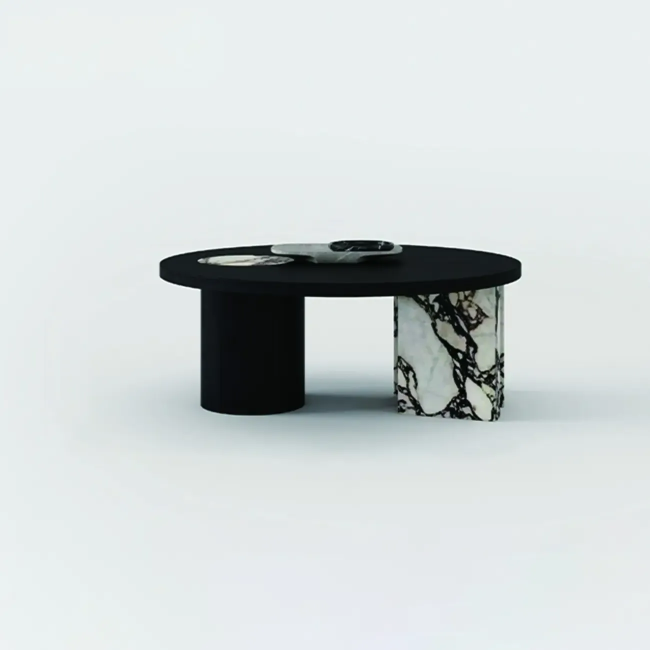 Black Round Modern Double Pedestal Wood Coffee Table