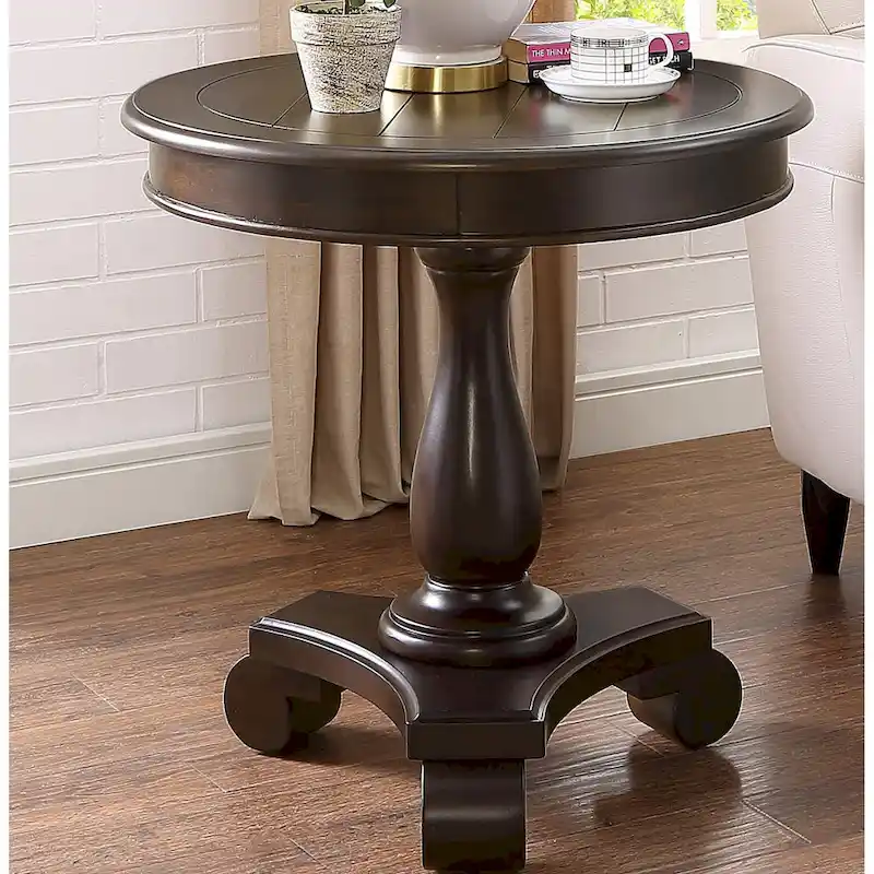 Round Wood Pedestal End Table with Scrolled Legs