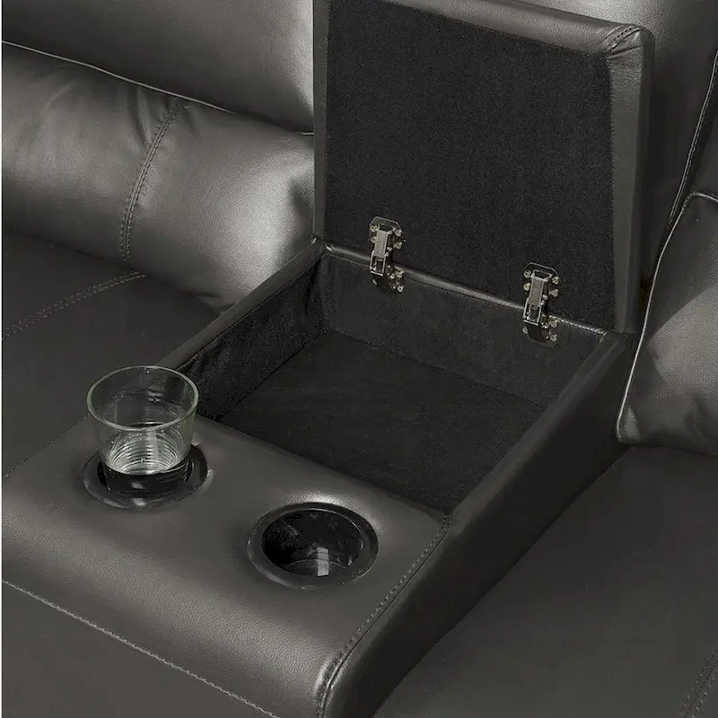 Saley Power Motion Sectional Sofa, USB, Gray Faux Leather, Console