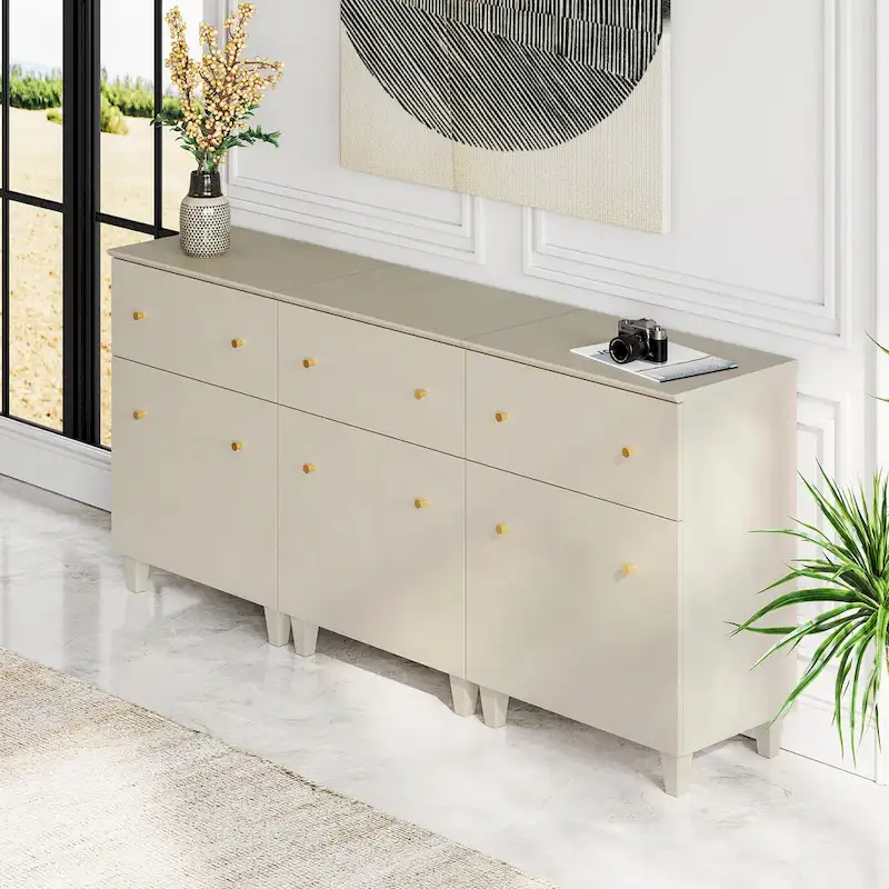 Sideboard Buffet Cabinet with Drawer - Fabric Texture Finish (Beige)