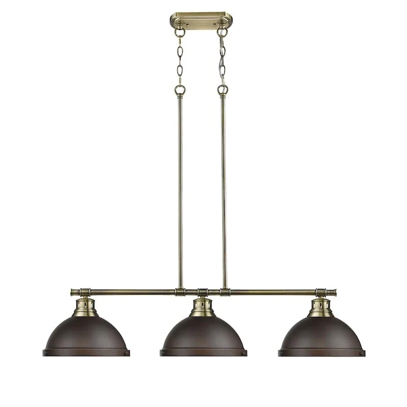 Duncan 3-light Linear Pendant in Aged Brass with Rubbed Bronze Shades