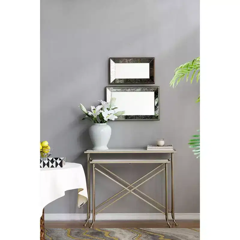 MAYEERTY 20 x 12 Antique Rectangle Mirror with Floral Accents, Wall Mirror for Living Room Hanging, Silver