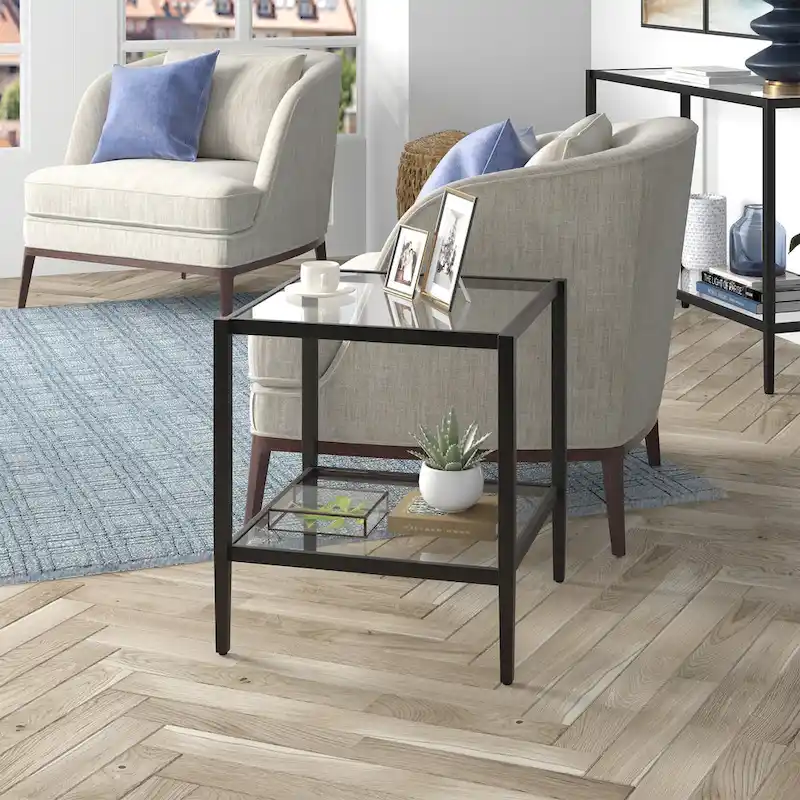 Hera 20 Wide Square Side Table with Clear Shelf