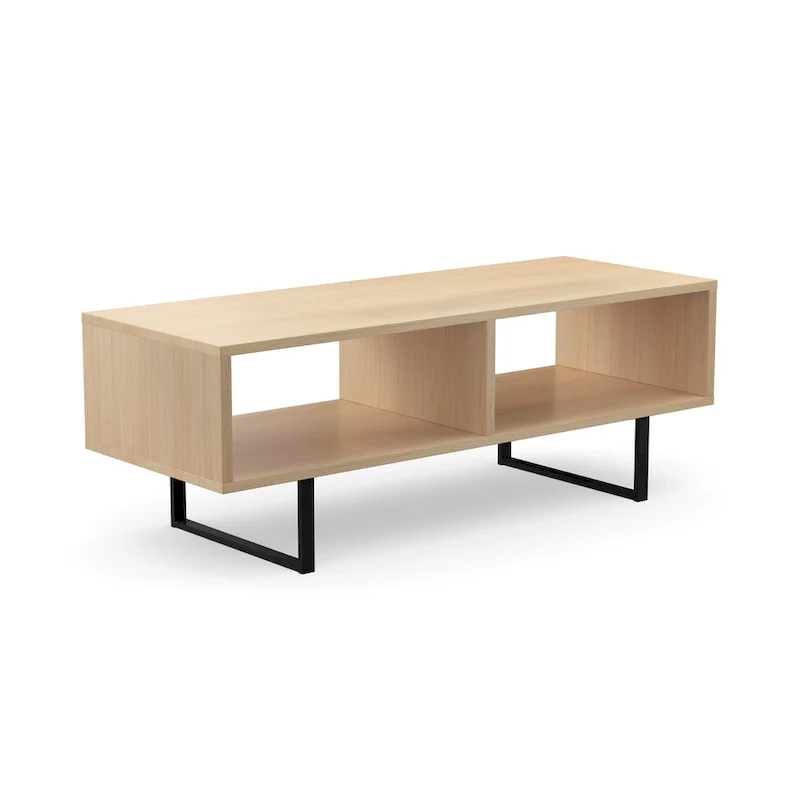 Grey / Natural Industrial Coffee Table with 2 Open Shelves