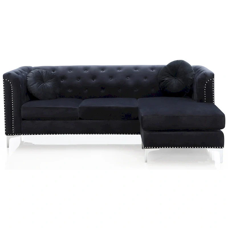 83 in. Tufted Velvet Sectional with 2-Throw Pillow - 83 L x 58 W x 31 H