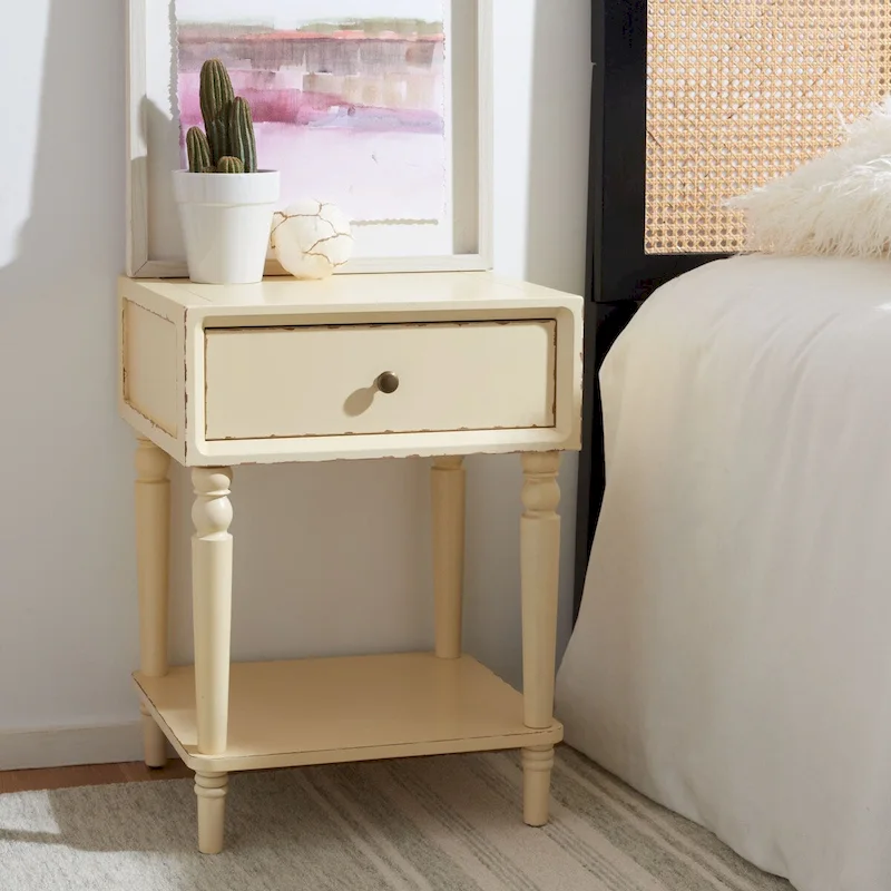 Distressed Vanilla / Grey Mauve / Black Painted Pine End Table – 1 Person
