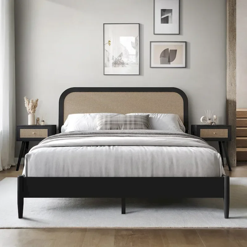 Craftporch Rustic Wooden Platform Bed with 2 Nightstand