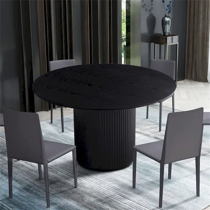 Black Round Dining Table,MDF handcraft Pedestal Dining Room Table