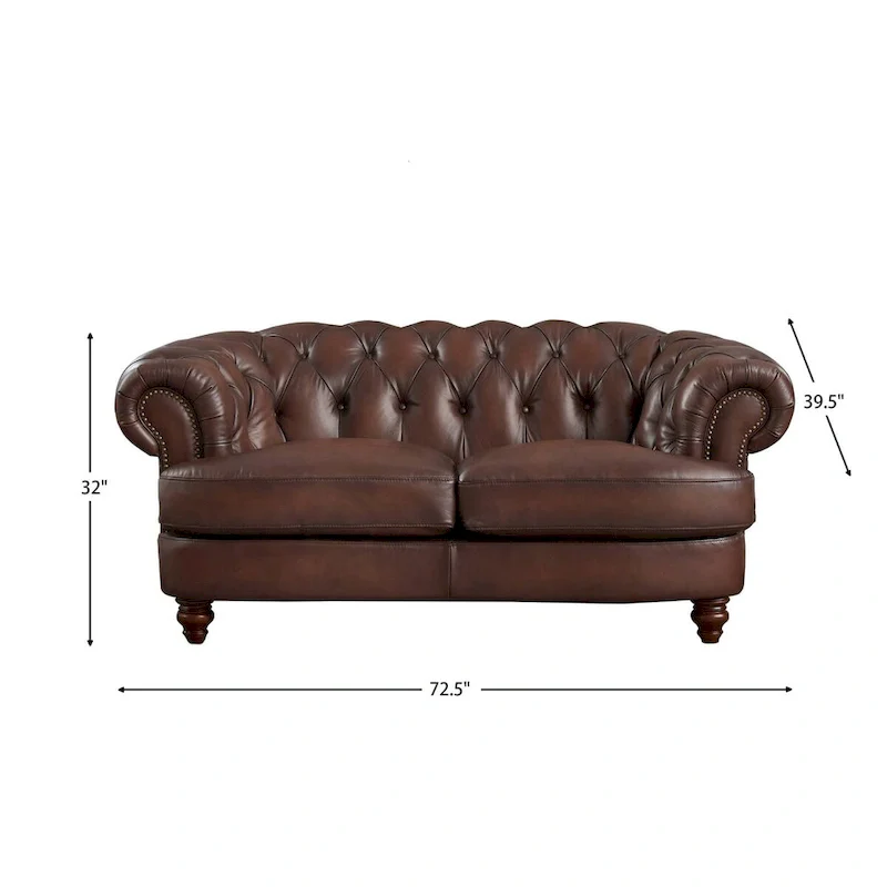 Top Grain Chesterfield Leather Loveseat