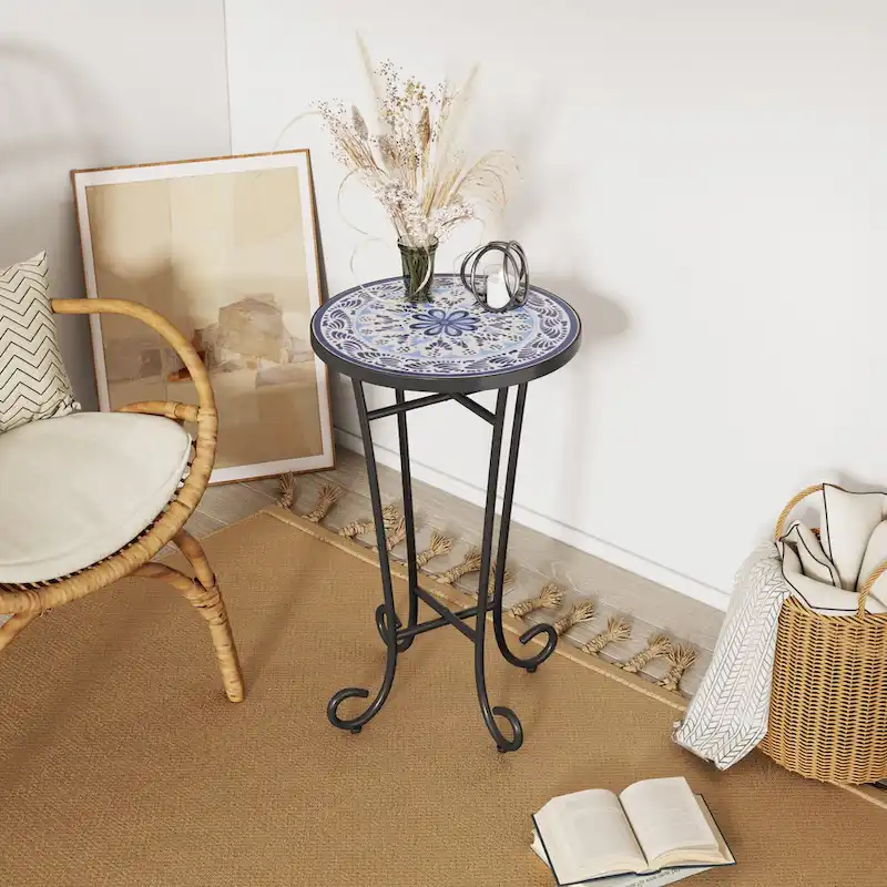 Patio Side Table,Blue+Black