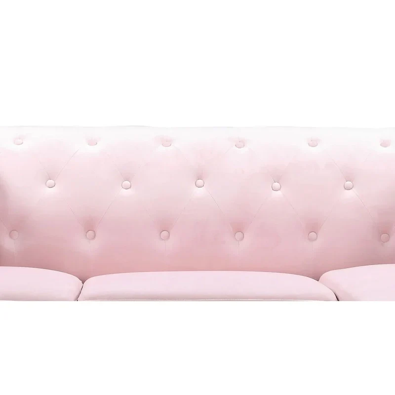 Velvet Button-Tufted Sofa with Reversible Chaise for 3-4 People