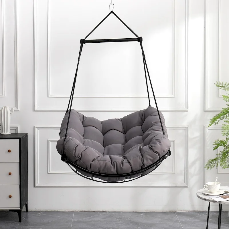 Luxury Hammock Chair Swing with Oversized Plush Cushion, Swivel Indoor/Outdoor Hanging Chair for Patio, Balcony, Bedroom