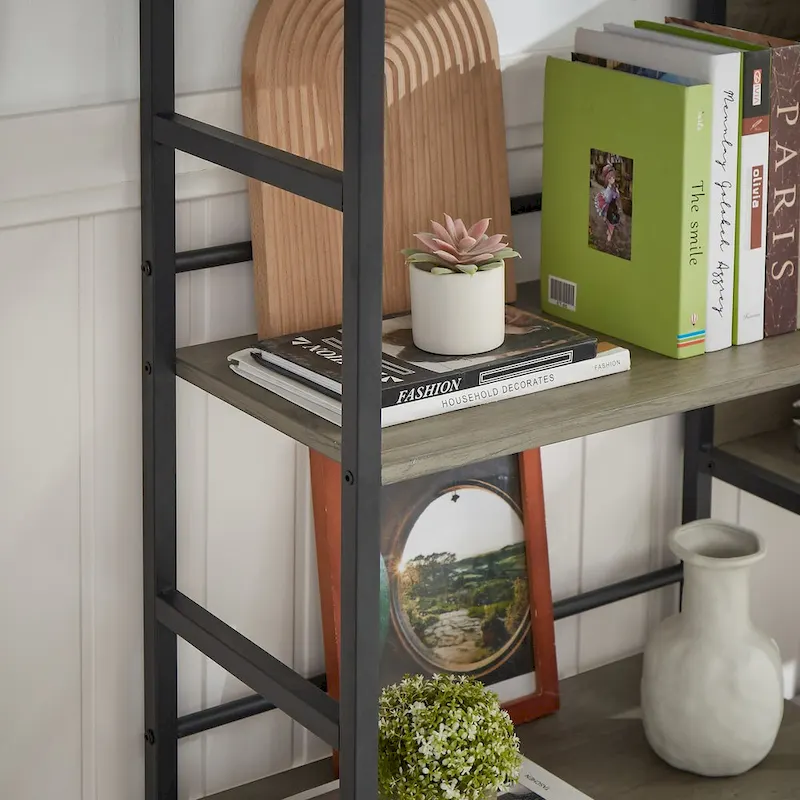 Triple Wide 5-shelf Bookshelves Industrial Retro Wooden Style Home and Office Large Open Bookshelves